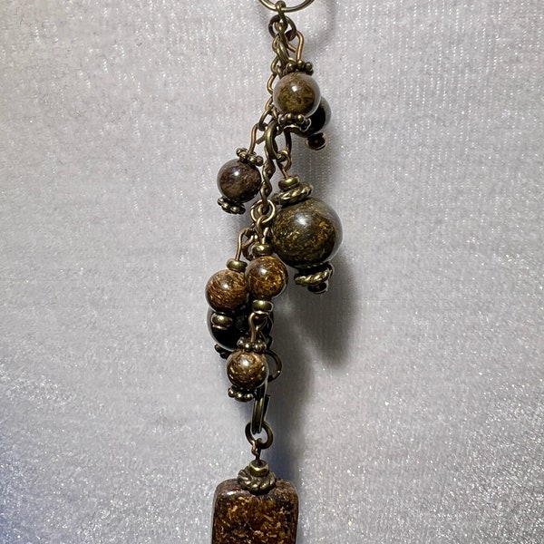 Bronzite Purse Charm - Gemstone Bag Charm - Keychain - Purse Jewelry - Brown Purse Charm - Backpack Charm- Purse Jewelry