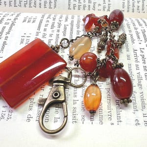 Red Agate Purse Charm - Gemstone Bag Charm - Purse Jewelry - Brown Purse Charm - Backpack Charm- Purse Jewelry - Agate Purse Charm