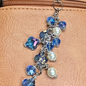 Blue Beaded Pearl Purse Charm: Bag Dangle