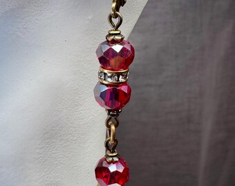 Vintage Style - Red  Earrings - Antiqued Brass - Long Dangle Earrings
