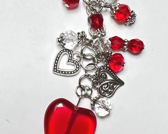 Heart Purse Charm - Red Beaded Handbag Charm - Purse Dangle - 3.5 inches long