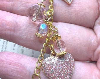 Pink Heart Purse Charm: Beaded Handbag Dangle
