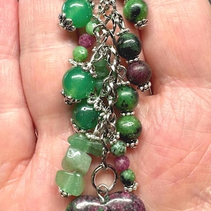 Ruby Zoisite Bag Charm -  Green Aventurine Purse Dangle - Jade Gemstone  Purse Charm - Purple/Rasberry Charm - Gemstone Jewelry