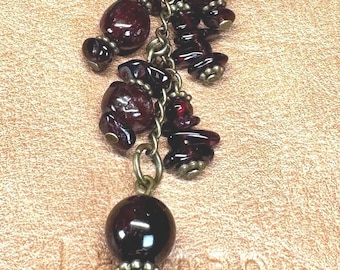 Garnet Purse Charm -  Red Purse Charm - Antiqued Brass Handbag Jewelry