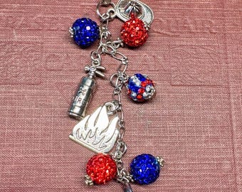 Red White and Blue Purse Charm - Cobalt Charm - Fireman Purse Charm - First Responder Gift - Red Purse Charm