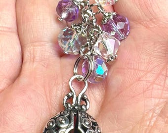 Violet Czech Glass Beaded Purse Charm: Handbag Jewelry