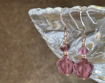 Purple flower earrings - Purple earrings - Czech Glass - Sterling Silver filled ear wires