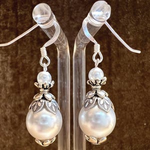 Victorian Style Pearl Earrings: Antiqued Silver, Handmade Jewelry