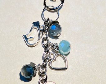 Heart Charm Jewelry - Handbag Charm - Backpack Charm - Purse Dangle - Blue Purse Charm - Purse Bling - Cat Charm Jewelry - Purse Charm