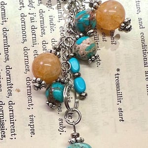 Gemstone Bag Charm - Purse Jewelry - Turquoise Purse Charm - Backpack Charm - Blue/Green Purse Charm - Fancy Quartz Purse Charm