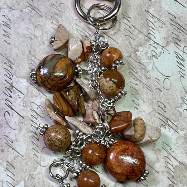 Jasper Purse Charm - Gemstone Bag Charm - Keychain - Purse Jewelry - Brown/Beige Purse Charm - Backpack Charm- Purse Jewelry