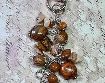 Jasper Purse Charm - Gemstone Bag Charm - Keychain - Purse Jewelry - Brown/Beige Purse Charm - Backpack Charm- Purse Jewelry