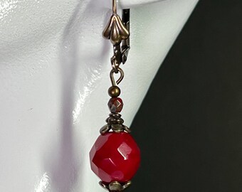 Wine/Burgundy Glass Earrings - Maroon Earrings - Dangle Earrings - Vintage Style Jewelry