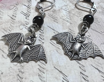 Bat Earrings - Goth Earrings - Black Earrings- Bat Charms - Gothic Jewelry