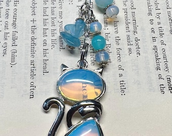 Cat Lovers Charm Jewelry - Handbag Charm - Backpack Charm - Purse Dangle - Opalite Purse Charm - Purse Bling - Purse Charm - Agate Purse Cha