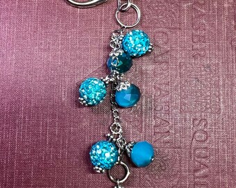 Turquoise Beaded Purse Charm: Sparkly Handbag Dangle