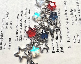 Red White Blue Beaded Purse Charm: Pewter Star Bag Dangle