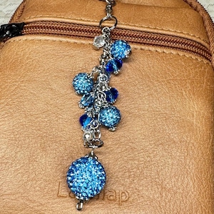 Blue Beaded Purse Charm: Sparkly Handbag Jewelry