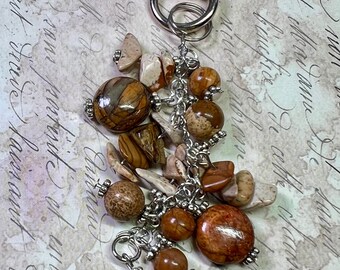 Jasper Purse Charm - Gemstone Bag Charm - Keychain - Purse Jewelry - Brown/Beige Purse Charm - Backpack Charm- Purse Jewelry