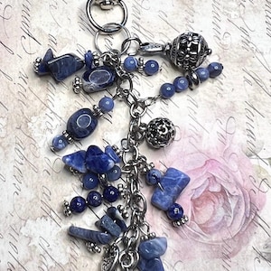 Handcrafted Sodalite Purse Charm: Denim Blue Gemstone Bag Jewelry