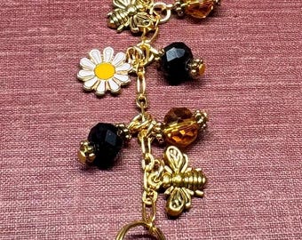 Bee Purse Charm: Glass Beaded Handbag  Charm- Brown Purse Charm - Floral Purse Charm
