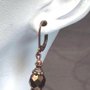 Czech Glass Beaded Earrings - Bronze Copper Dangle Earrings
