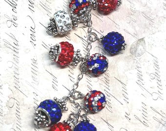 Red, White and Blue Purse Charm - Bag Charm - Purse Bling - Purse Dangle - Beaded Purse Charm - Sparkling Purse Charm - Purse Jewelry