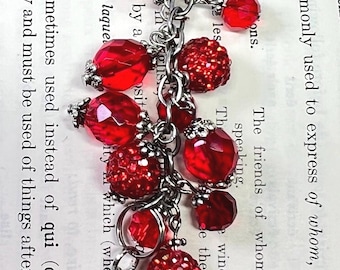 Red Beaded Purse Charm: Sparkly Handbag Dangle