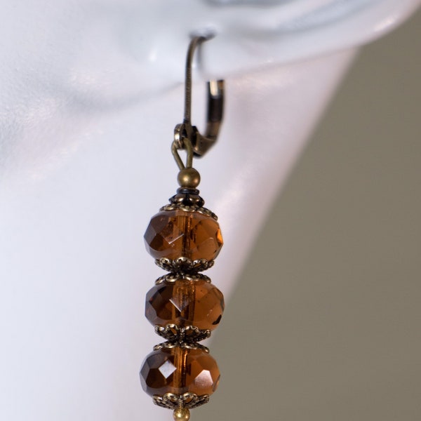 Brown Earrings -  Fall Earrings - Vintage Style - Birthstone Earrings - Stacked Earring - Everyday Earrings - Topaz Earrings