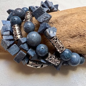 Denim Blue Coral Bracelet: Silver Alloy Accents