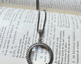 Magnifying Necklace - Monocle Pendant Necklace - Antiqued Silver Monocle Pendant Necklace - Pendant Jewelry