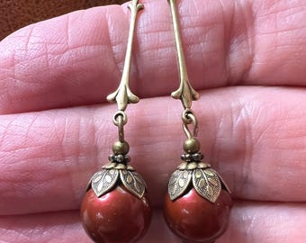 Vintage Style Earrings  - Bordeaux/Wine colored Earrings -  Crystal  Pearl Earrings - Red Earrings - Pearl Earrings - Red Pearl Earrings