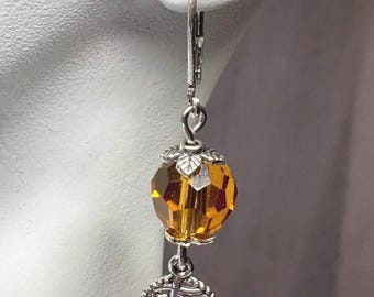 Topaz Crystal Leaf Earrings: Autumn Woodland Jewelry