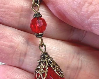 Victorian earrings - Vintage Style Earrings - Red Earrings - Antiqued Brass Earrings - Victorian style earrings- Red and Bronze Earrings