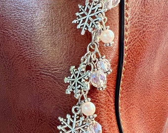 Sparkly Snowflake Purse Charm: Aurora Borealis & Pearl Jewelry