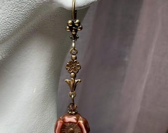 Czech Glass Flower Earrings: Brown Beaded Floral Jewelry