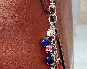 Red White Blue Beaded Purse Charm: Pewter Star Bag Dangle