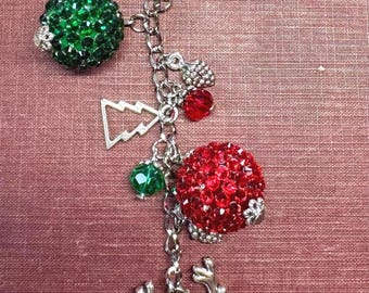 Winter Purse Charm - Festive Purse Charm - Reindeer Charm - Pinecone Charm - Red and Green Bag Charm - Pave Style Purse Charm