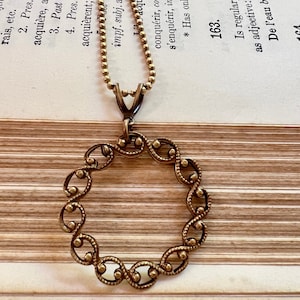 Antiqued Brass Necklace - Circle Pendant Necklace - Vintage Style Necklace