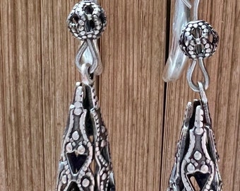 Antiqued Silver Dangle Earrings: Beaded Victorian Style Jewelry
