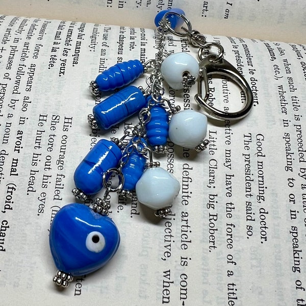 Blue Purse Charm - White Purse Charm - Purse Bling -  Purse Dangle - Beaded Purse Charm - Handbag Charm - Handbag Jewelry - Backpack Charm