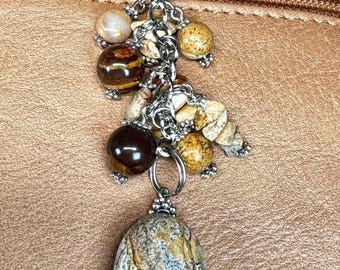 Jasper Stone Purse Charm: Silver Clasp Bag Jewelry