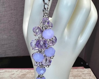Beaded Purse Charm - Violet Glass Handbag Dangle (6 inch) - Summer Purse Charm