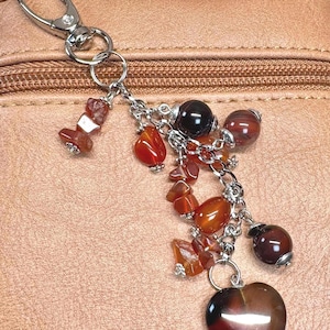 Red Agate Purse Charm - Gemstone Bag Charm - Heart Purse Charm - Purse Jewelry - Brown Purse Charm - Backpack Charm- Purse Jewelry