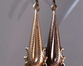 Art Deco Style Earrings - Vintage Style Earrings - Lightweight Jewelry - Antiqued Brass Earrings