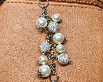 Pearl Purse Charm: Beaded Bag Dangle, Purse Bling