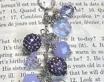Purple Beaded Purse Charm - Czech Glass Bag Charm - 4.5 Inches Long - Floral Purse Charm- Lavender Backpack Charm - Summer Purse Charm