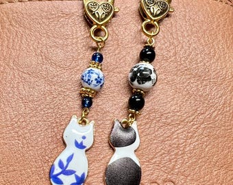 Enamel Cat Charm - Petite Purse/Zipper Dangle - Zipper Pull - Cat Lover’s Charm - Small Charm - 3.5 Inches Long