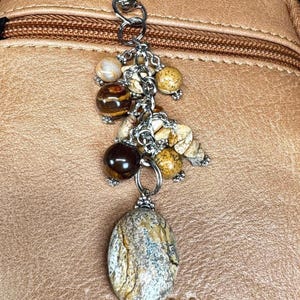 Jasper Stone Purse Charm: Silver Clasp Bag Jewelry