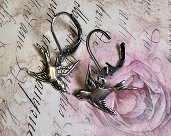 Swallow Earrings - Bird Earrings - Silver Bird Earrings - Victorian Style - Vintage Style Earrings - Petite Earrings - Small Earring